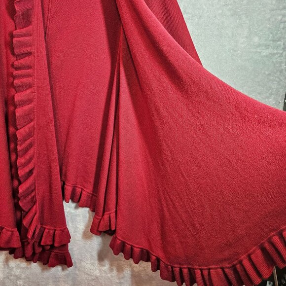 Georciou Womens Wool blend Red Ruffled Knit Cape Shawl tight knit elegant office - Picture 6 of 9